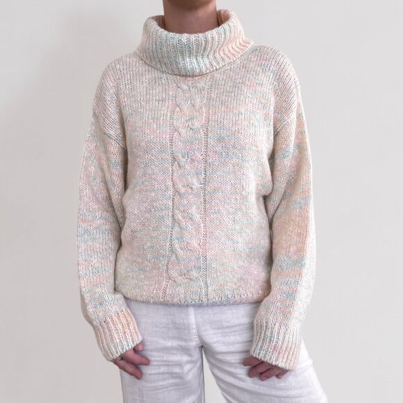 Vintage Wool Blend Cableknit Sweater M Pastel Kawaii Soft Girl Light Academia - Picture 1 of 9